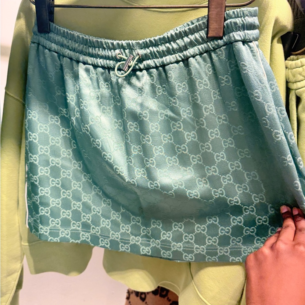 Gucci Aqua GG Jacquard Mini Skirt with Metal Accent